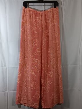 Intimates By Flora Womens Medium Floral Pajama Pants Chiffon Sheer Flowy Lounge